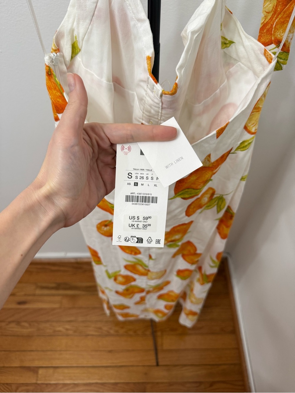 Zara White Halter Maxi Dress with Orange Fruit Print - Picture 6 of 6